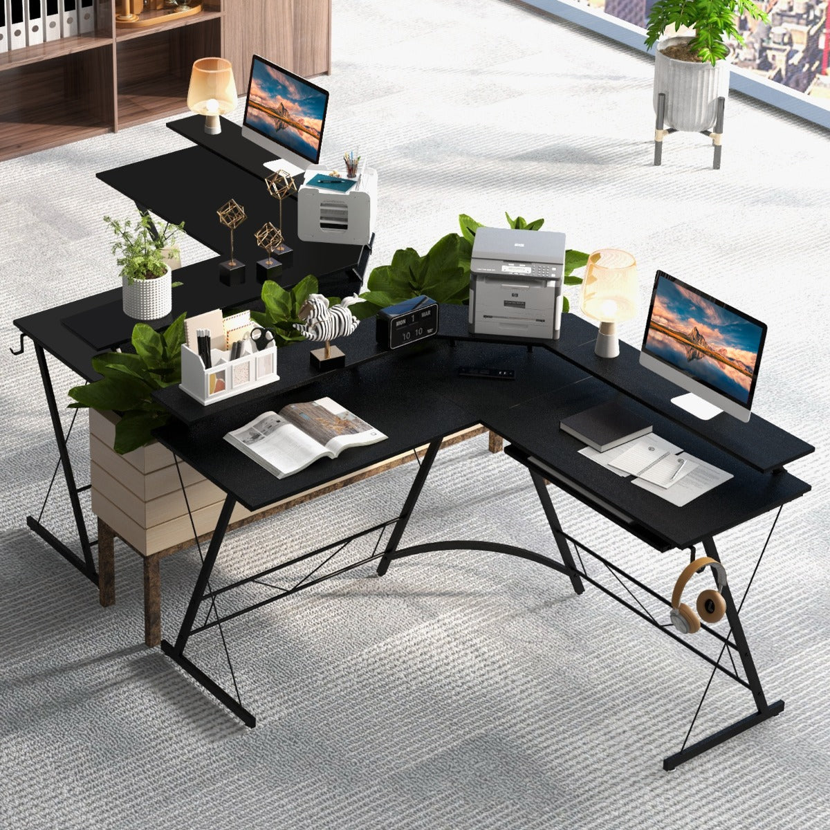 Bureau d'Angle, Bureau en L, Bureau Ordinateur, Bureau Informatique, Grand Bureau, Bureau Moderne, Costway, 2