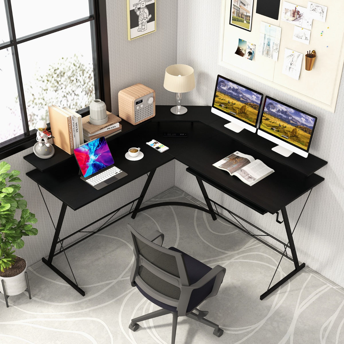 Bureau d'Angle, Bureau en L, Bureau Ordinateur, Bureau Informatique, Grand Bureau, Bureau Moderne, Costway, 3