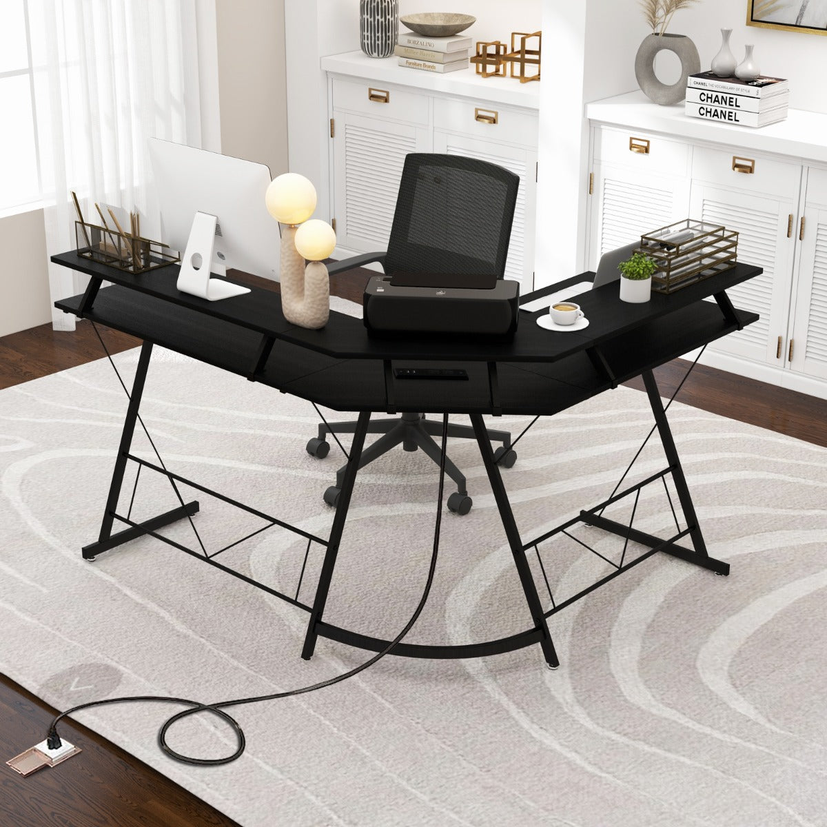 Bureau d'Angle, Bureau en L, Bureau Ordinateur, Bureau Informatique, Grand Bureau, Bureau Moderne, Costway, 4