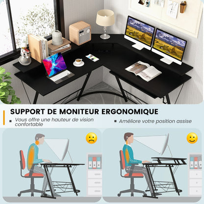 Bureau d'Angle, Bureau en L, Bureau Ordinateur, Bureau Informatique, Grand Bureau, Bureau Moderne, Costway, 6