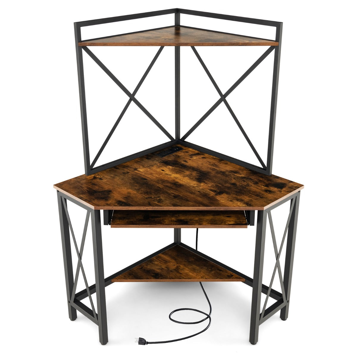 Bureau d'Angle, Bureau Ordinateur, Bureau Informatique, Bureau Moderne, Table de Bureau, Marron, Costway, 1