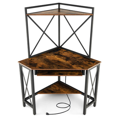 Bureau d'Angle, Bureau Ordinateur, Bureau Informatique, Bureau Moderne, Table de Bureau, Marron, Costway, 1