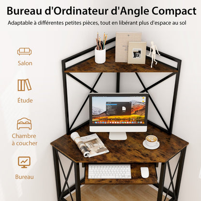 Bureau d'Angle, Bureau Ordinateur, Bureau Informatique, Bureau Moderne, Table de Bureau, Marron, Costway, 7