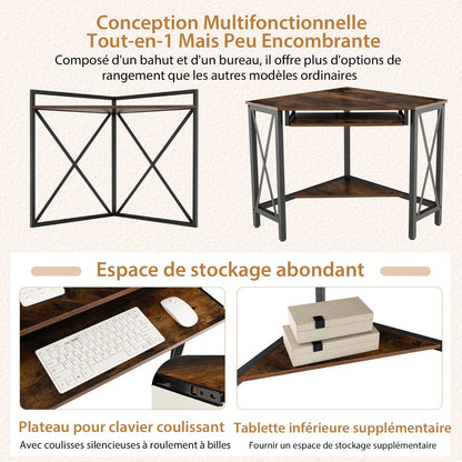 Bureau d'Angle, Bureau Ordinateur, Bureau Informatique, Bureau Moderne, Table de Bureau, Marron, Costway, 5