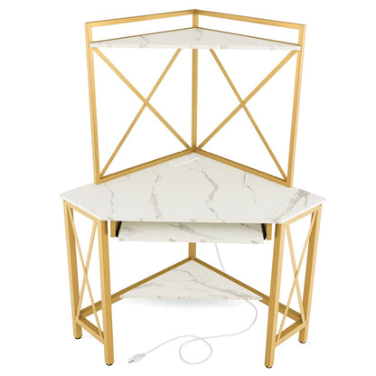 Bureau d'Angle, Bureau Ordinateur, Bureau Informatique, Bureau Moderne, Table de Bureau, Or et Blanc, Costway, 1