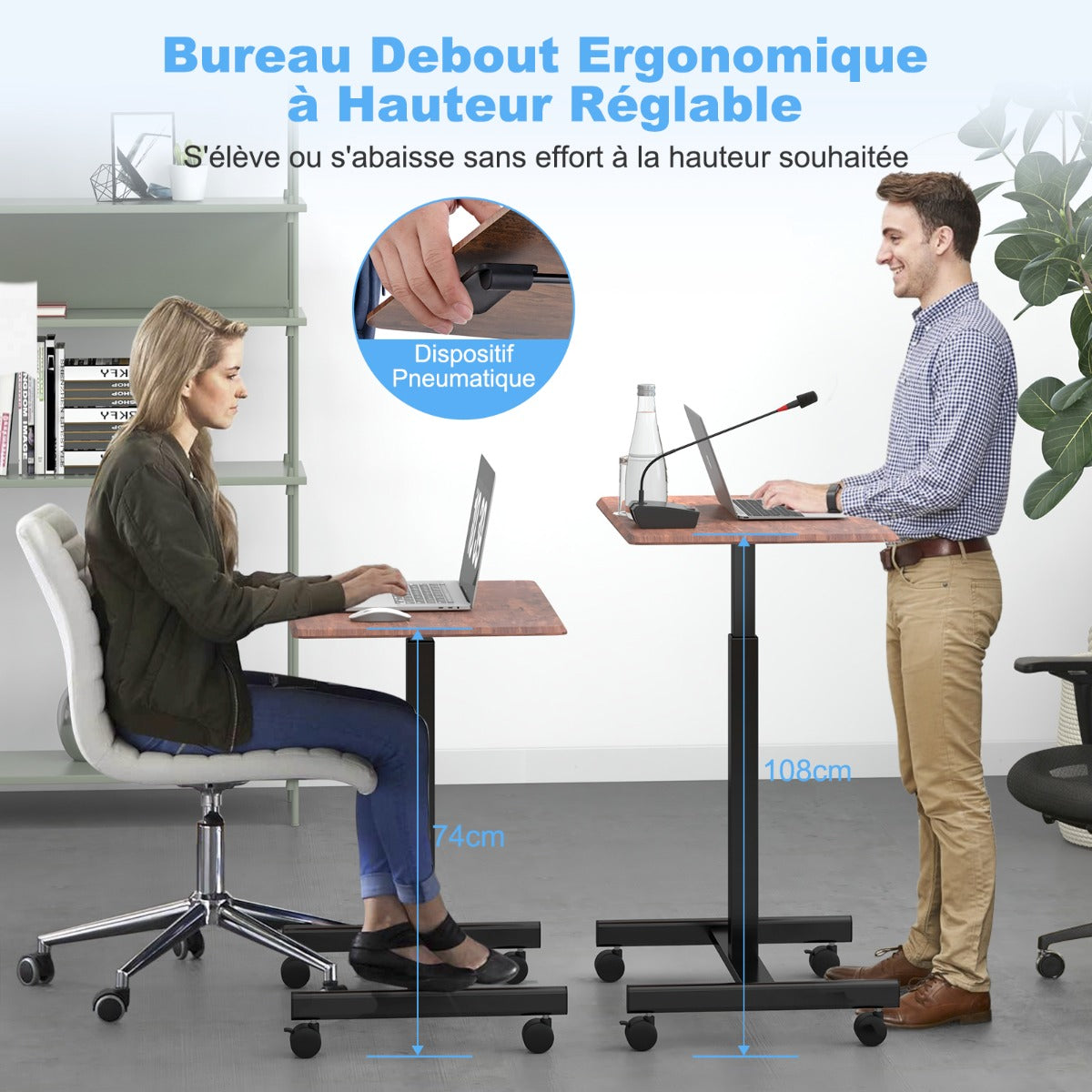 Table, Bureau Assis Debout, Bureau Ordinateur, Hauteur réglable 74-108cm, Table de Bureau, Poste de Travail, Costway, 4