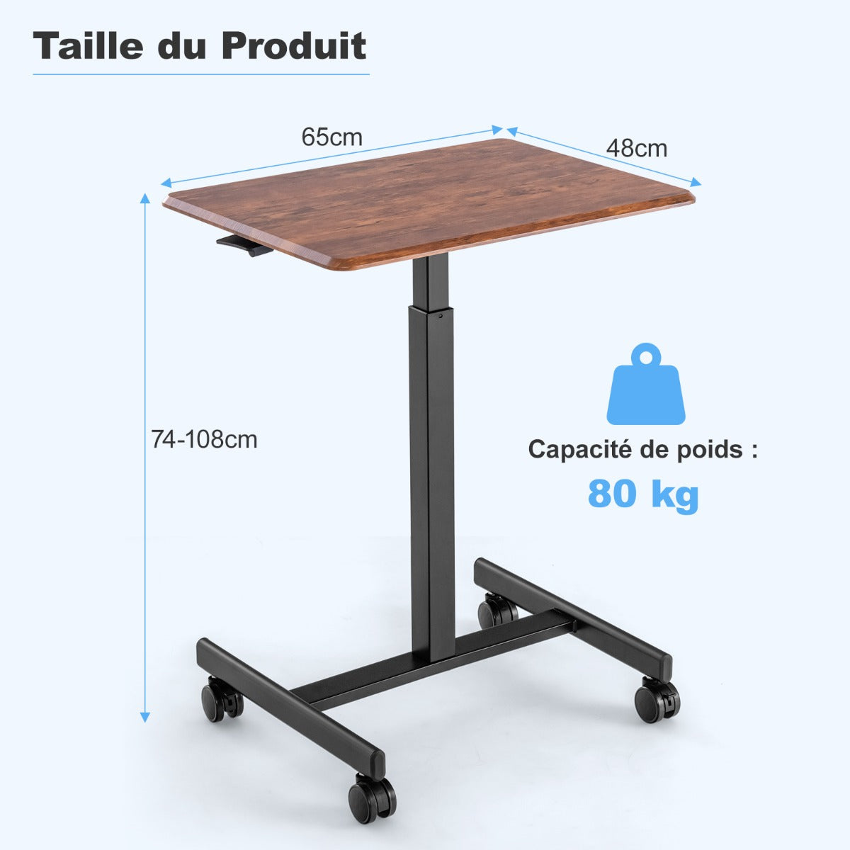 Table, Bureau Assis Debout, Bureau Ordinateur, Hauteur réglable 74-108cm, Table de Bureau, Poste de Travail, Costway, 8