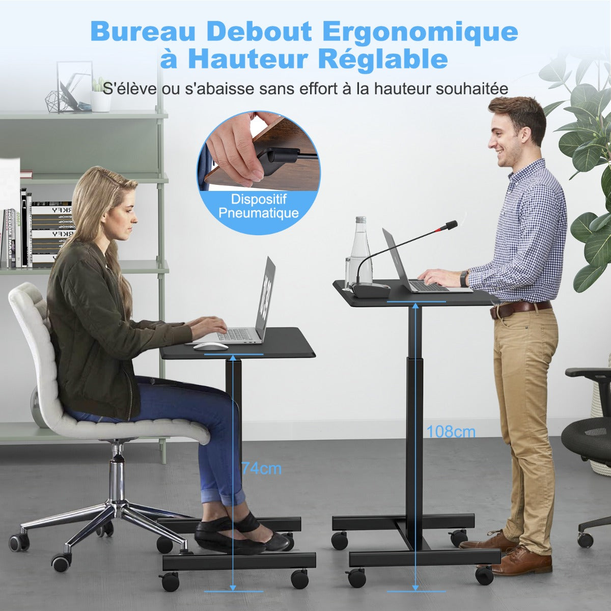 Table, Bureau Assis Debout, Bureau Ordinateur, Hauteur réglable 74-108 cm, Table de Bureau, Poste de Travail, Costway, 5