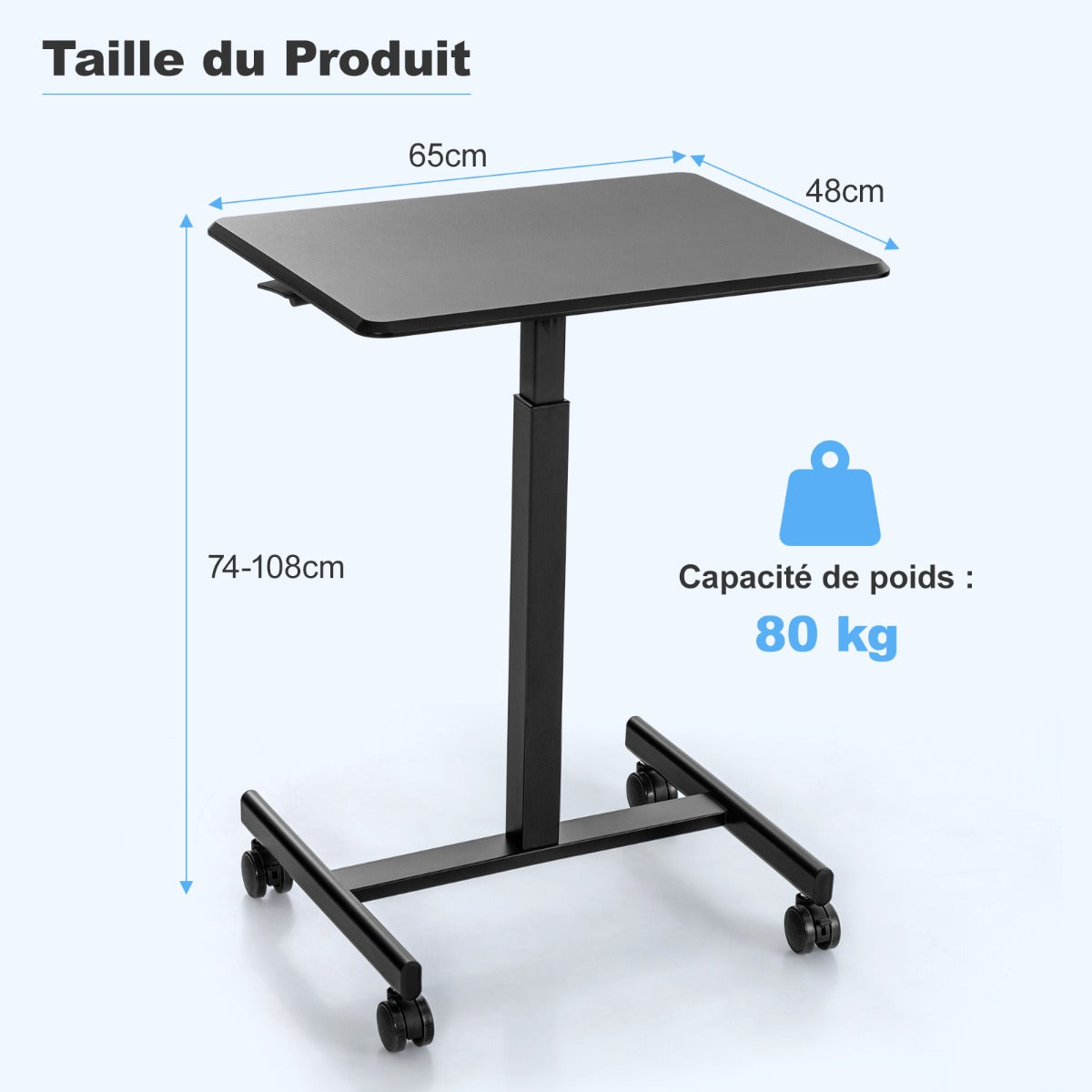 Table, Bureau Assis Debout, Bureau Ordinateur, Hauteur réglable 74-108 cm, Table de Bureau, Poste de Travail, Costway, 8