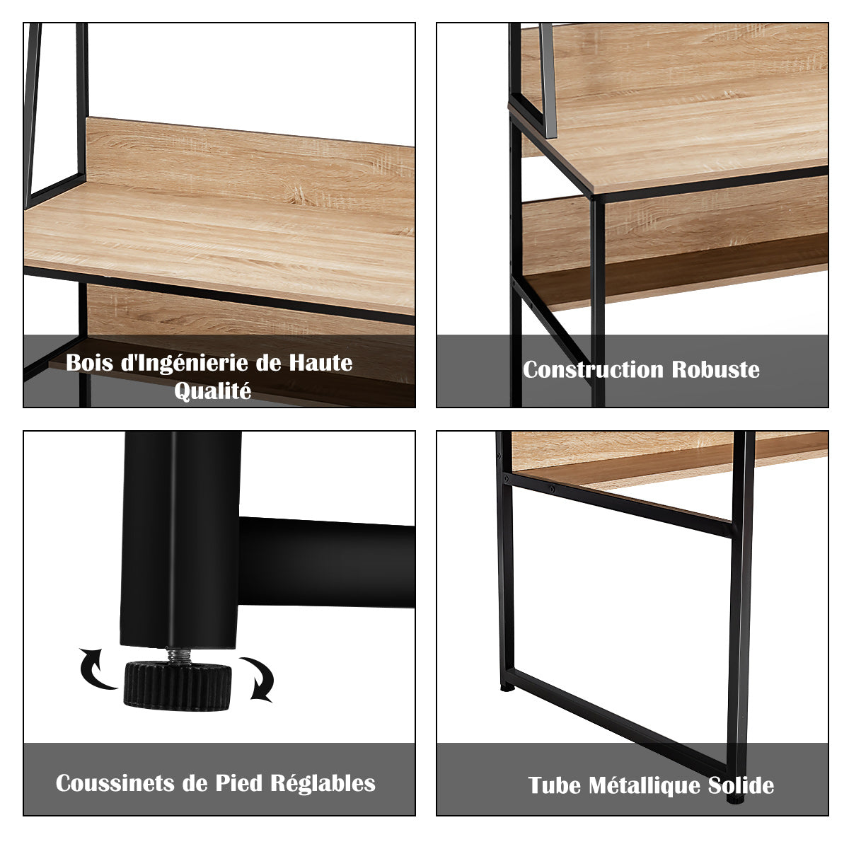 Table de Travail, Bureau Ordinateur, Bureau Moderne, Table de Bureau de 120 Cm, Poste de Travail, Naturel, Costway, 8