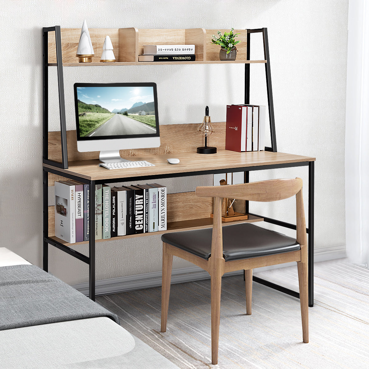 Table de Travail, Bureau Ordinateur, Bureau Moderne, Table de Bureau de 120 Cm, Poste de Travail, Naturel, Costway, 3