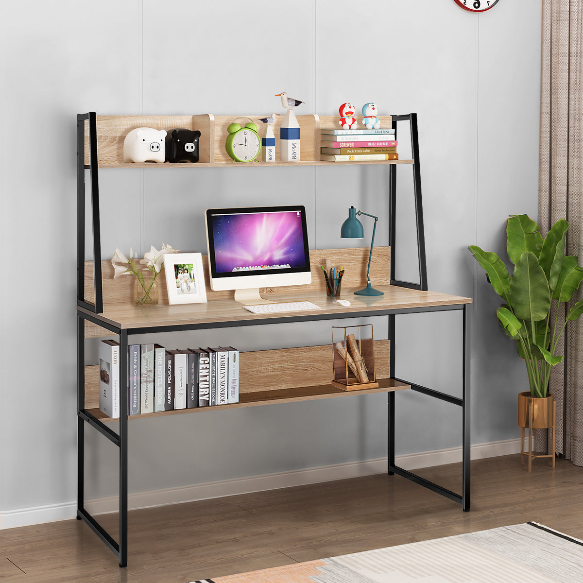 Table de Travail, Bureau Ordinateur, Bureau Moderne, Table de Bureau de 120 Cm, Poste de Travail, Naturel, Costway, 5