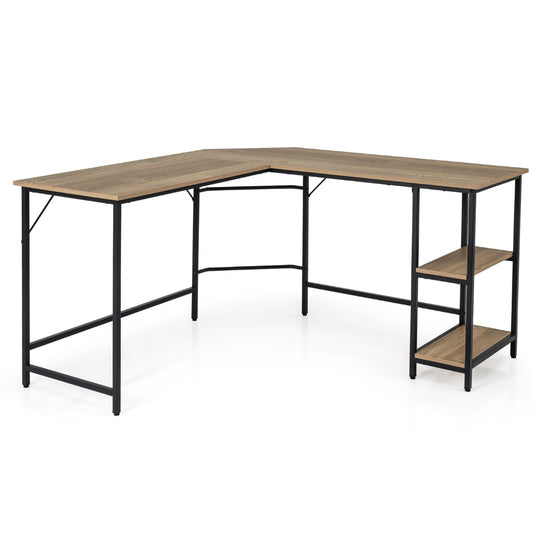 Table, Bureau d'Angle de 138 cm, Grand Bureau, Table de Bureau, Bureau en L avec Support UC, Poste de Travail, Costway, 1