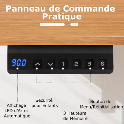 Bureau Electrique, Bureau Assis Debout Electrique, Bureau Assis Debout, 3 Hauteurs de Mémoire, Bureau Ordinateur, Costway, 6