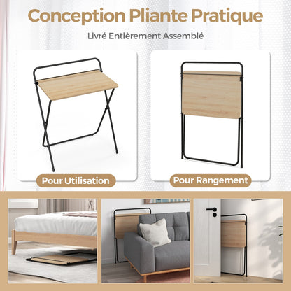 Petit Bureau de 60 сm, Bureau Pliable, Bureau Ordinateur, Bureau Informatique, Table de Bureau, Naturel, Costway, 8