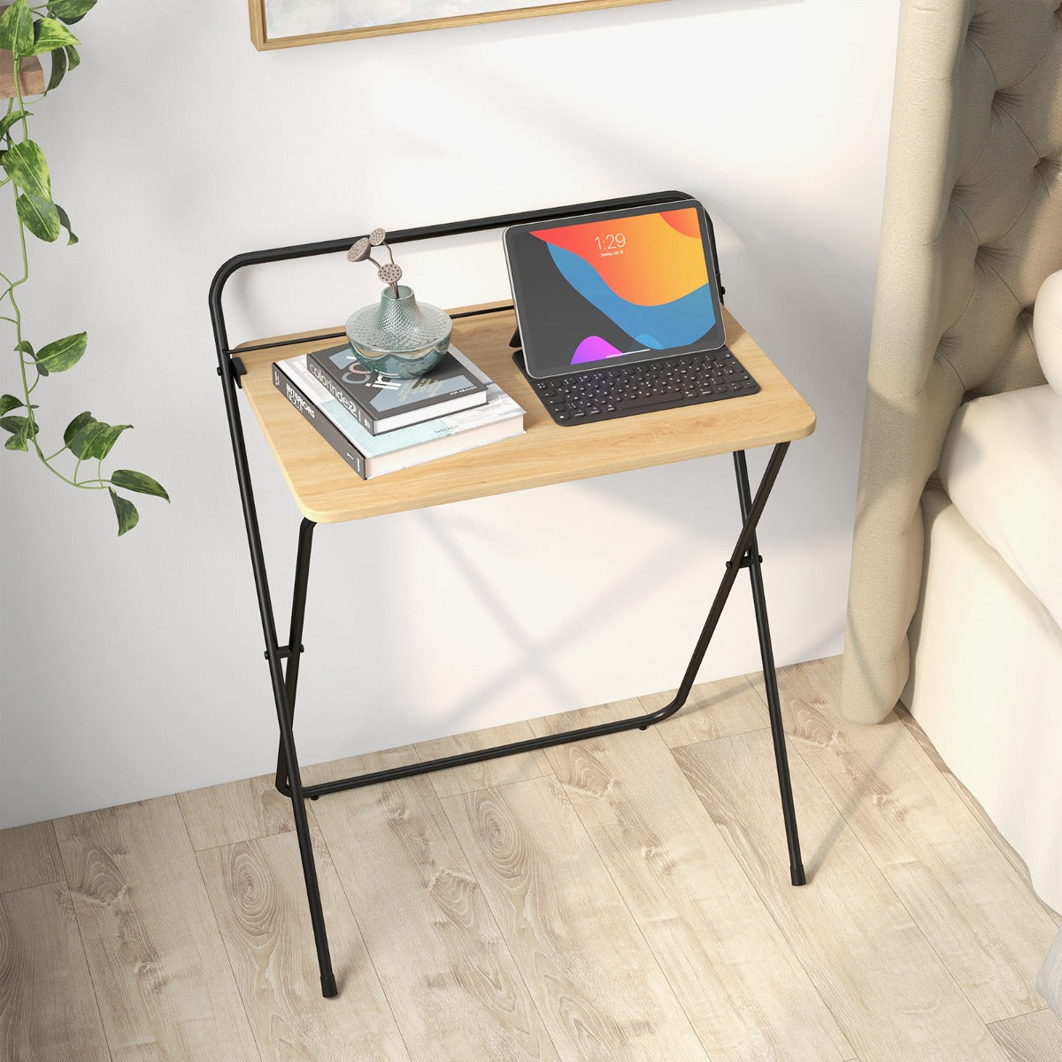 Petit Bureau de 60 сm, Bureau Pliable, Bureau Ordinateur, Bureau Informatique, Table de Bureau, Naturel, Costway, 3