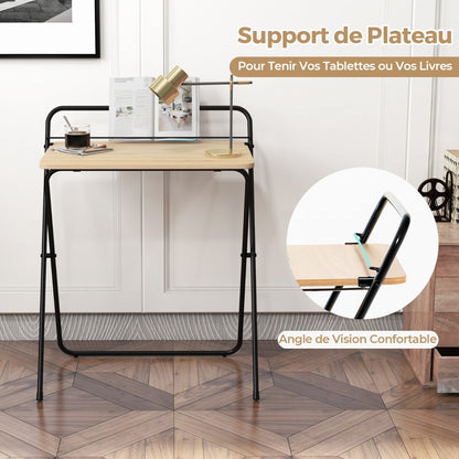 Petit Bureau de 60 сm, Bureau Pliable, Bureau Ordinateur, Bureau Informatique, Table de Bureau, Naturel, Costway, 7