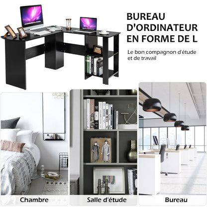 Bureau d'Angle, Bureau en L, Bureau Ordinateur, Bureau Informatique, Bureau Moderne, Table de Bureau, Noir, Costway, 7