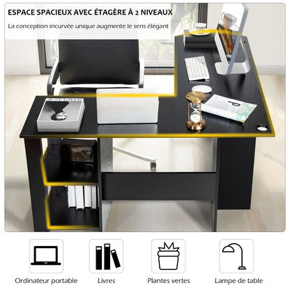 Bureau d'Angle, Bureau en L, Bureau Ordinateur, Bureau Informatique, Bureau Moderne, Table de Bureau, Noir, Costway, 5