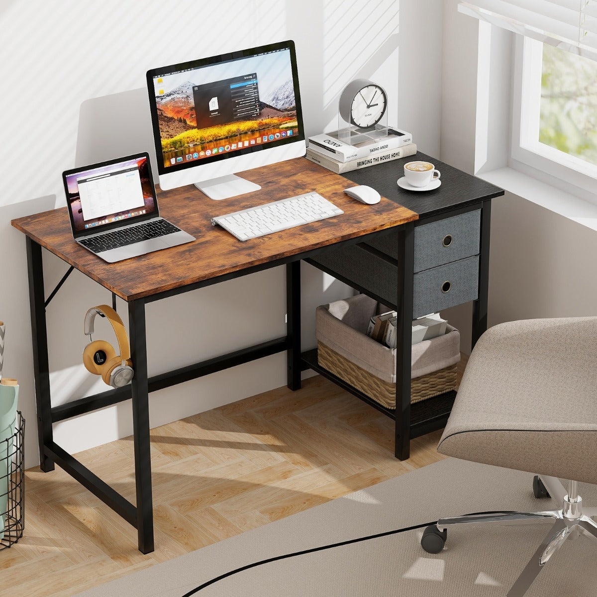 Bureau Ordinateur, Bureau Informatique, Bureau Moderne, Table de 120 cm, Table de Bureau, Poste de Travail, Costway, 2