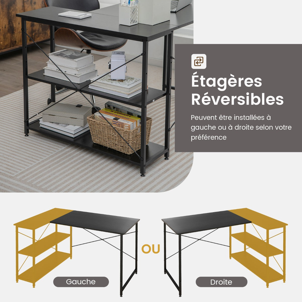 Bureau d'Angle, Bureau Ordinateur, Bureau Informatique, Grand Bureau, Bureau Moderne, Bureau en L, Costway, 8