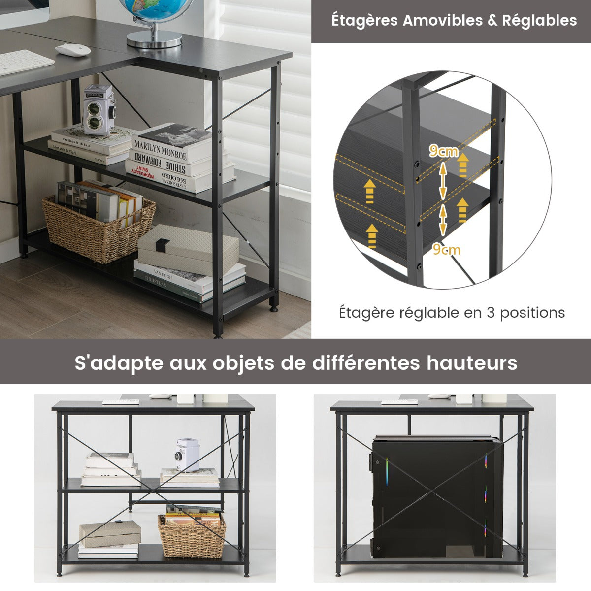 Bureau d'Angle, Bureau Ordinateur, Bureau Informatique, Grand Bureau, Bureau Moderne, Bureau en L, Costway, 7