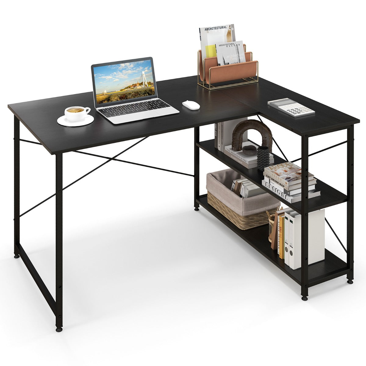 Bureau d'Angle, Bureau Ordinateur, Bureau Informatique, Grand Bureau, Bureau Moderne, Bureau en L, Costway, 5