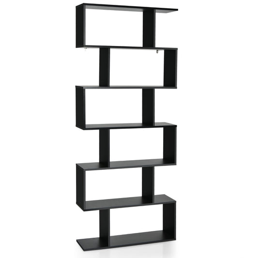 Étagère Bibliothèque, 6 Niveaux, Etagere de Rangement, Etagere Colonne, Etagere Salon, Noir, Costway, 1