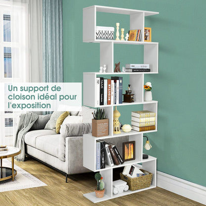 Étagère Bibliothèque, 6 Niveaux, Etagere de Rangement, Etagere Colonne, Etagere Salon, Forme de S, Blanc, Costway, 3