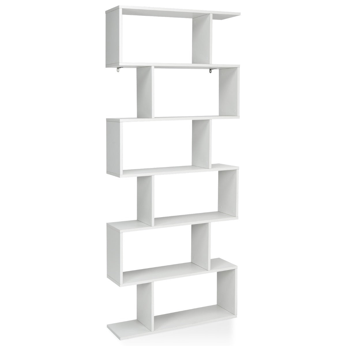 Étagère Bibliothèque, 6 Niveaux, Etagere de Rangement, Etagere Colonne, Etagere Salon, Forme de S, Blanc, Costway, 1