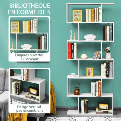 Étagère Bibliothèque, 6 Niveaux, Etagere de Rangement, Etagere Colonne, Etagere Salon, Forme de S, Blanc, Costway, 5