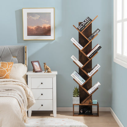 Étagère Bibliothèque, Etagere Colonne, Etagere Salon, Etagere de Rangement, 10 Niveaux avec Tiroir, Brun Rustique, Costway, 4
