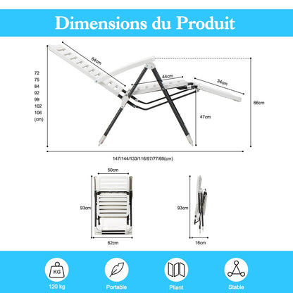 Chaise Longue, chaise de jardin, Transat Jardin, Bain de Soleil Pliable, Inclinable avec Dossier Réglable à 7 Niveaux, Costway, 8