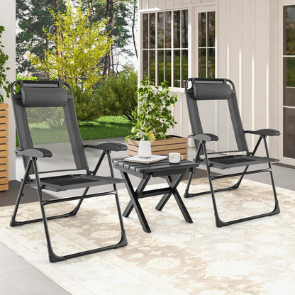 Chaise Longue, Lot de 2, Chaises de Jardin, Chaise Exterieur, Pliante en Tissu Oxford, Appuie-Tête, 7 Positions, Gris, Costway, 4