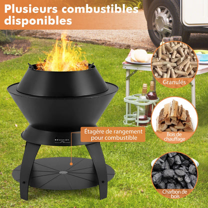 Brasero Barbecue, Brasero Exterieur, 50CM, Brasero Terrasse, Support de Casserole, Étagère de Rangement, Métal, Noir, Costway, 8