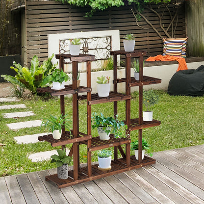 Etagere pour Plante, Meuble Plante, en Bois, 9 Tablettes pour 18 Pots, Support pot de Fleur, Charge 10KG, Costway, 4