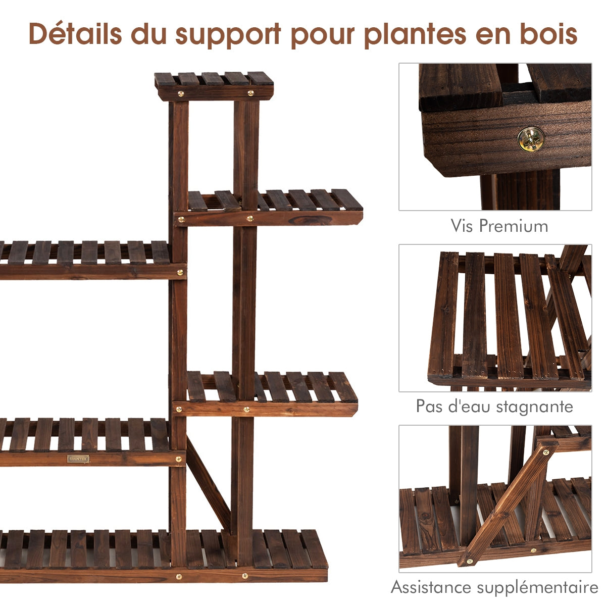 Etagere pour Plante, Meuble Plante, en Bois, 9 Tablettes pour 18 Pots, Support pot de Fleur, Charge 10KG, Costway, 6