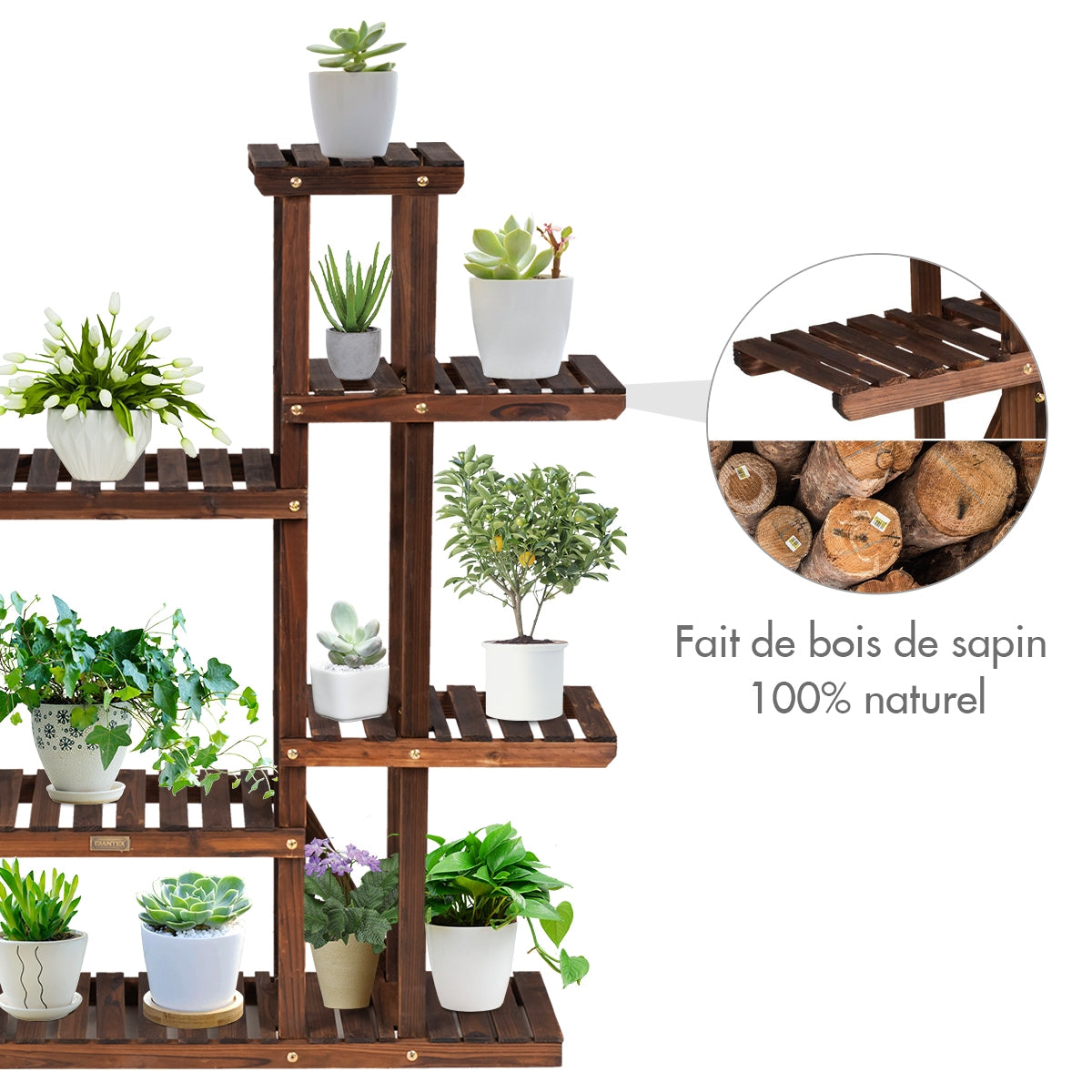 Etagere pour Plante, Meuble Plante, en Bois, 9 Tablettes pour 18 Pots, Support pot de Fleur, Charge 10KG, Costway, 7