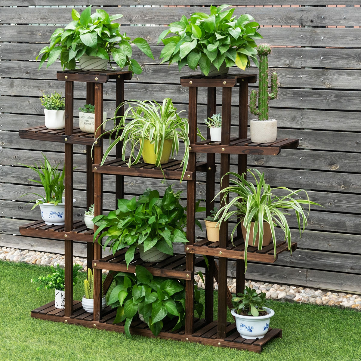 Etagere pour Plante, Meuble Plante, en Bois, 9 Tablettes pour 18 Pots, Support pot de Fleur, Charge 10KG, Costway, 3