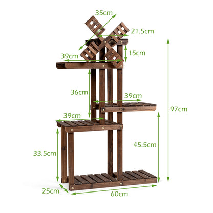 Etagere a Plante, Support pot de Fleur, Support plante, en Bois de Sapin, à 5 Niveaux avec Moulin à Vent Nature, Costway, 2