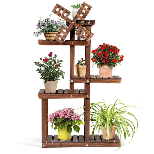 Etagere a Plante, Support pot de Fleur, Support plante, en Bois de Sapin, à 5 Niveaux avec Moulin à Vent Nature, Costway, 1