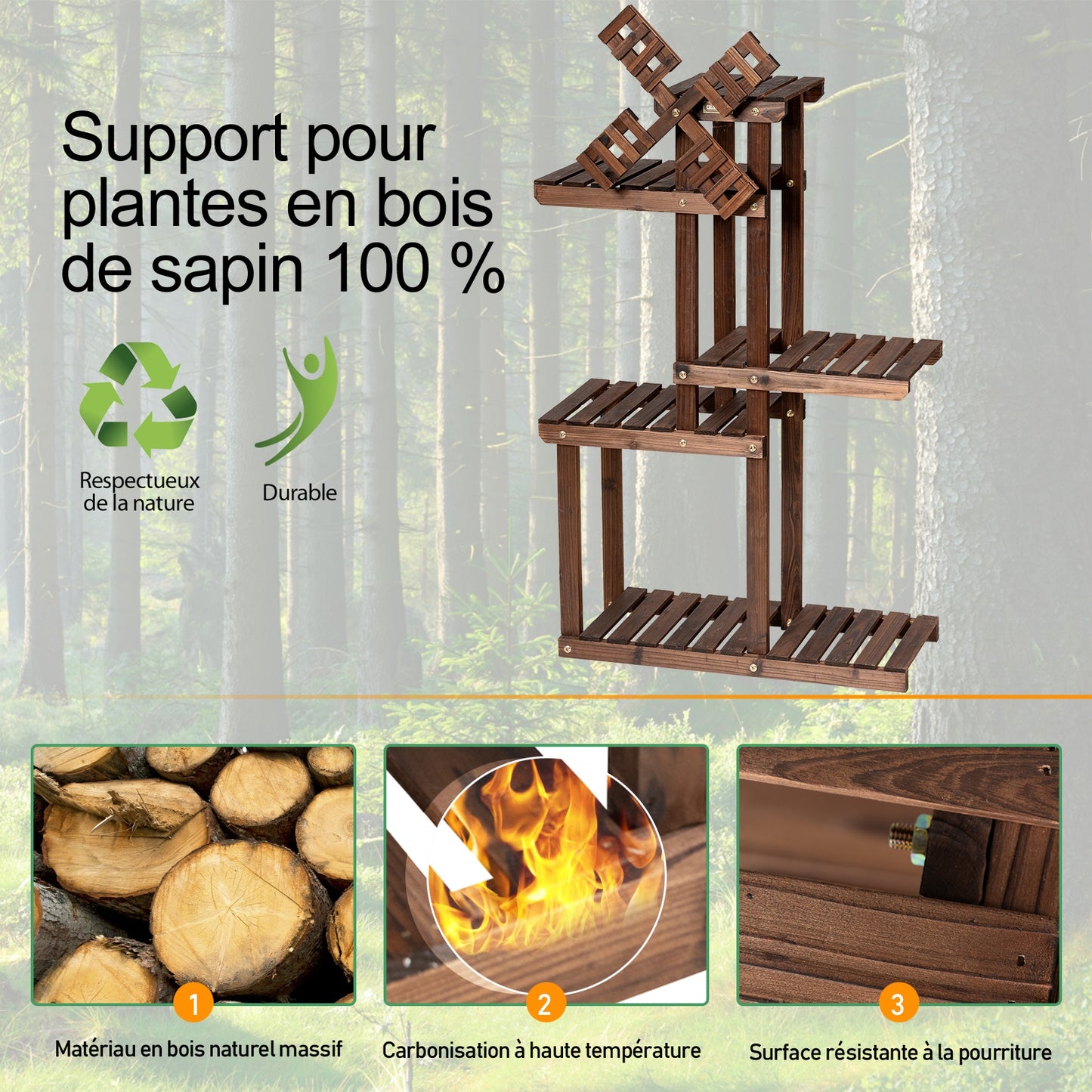 Etagere a Plante, Support pot de Fleur, Support plante, en Bois de Sapin, à 5 Niveaux avec Moulin à Vent Nature, Costway, 7