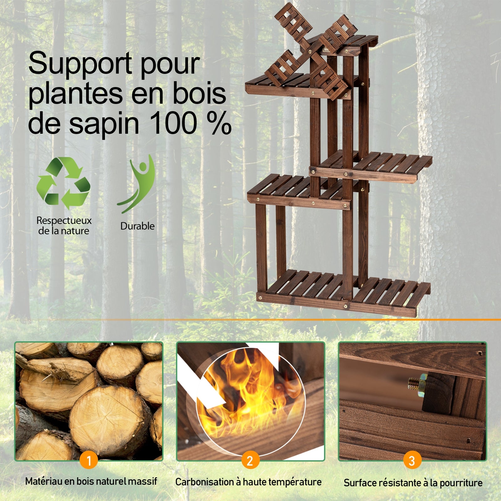 Etagere a Plante, Support pot de Fleur, Support plante, en Bois de Sapin, à 5 Niveaux avec Moulin à Vent Nature, Costway, 7