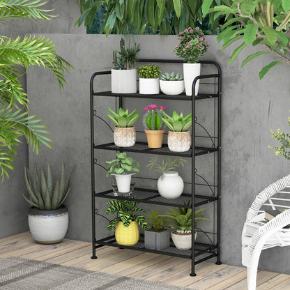 Etagere Plante, Support Plante, Meuble Plante, Support pot de Fleur, Pliable, 4 Niveaux en Métal, Noir, Costway, 2