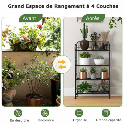 Etagere Plante, Support Plante, Meuble Plante, Support pot de Fleur, Pliable, 4 Niveaux en Métal, Noir, Costway, 5