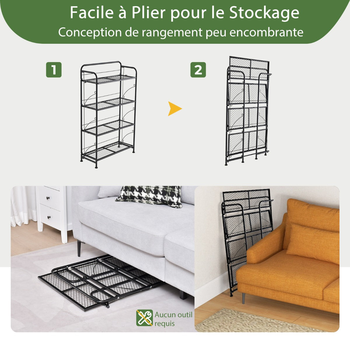 Etagere Plante, Support Plante, Meuble Plante, Support pot de Fleur, Pliable, 4 Niveaux en Métal, Noir, Costway, 6