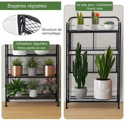 Etagere Plante, Support Plante, Meuble Plante, Support pot de Fleur, Pliable, 4 Niveaux en Métal, Noir, Costway, 7