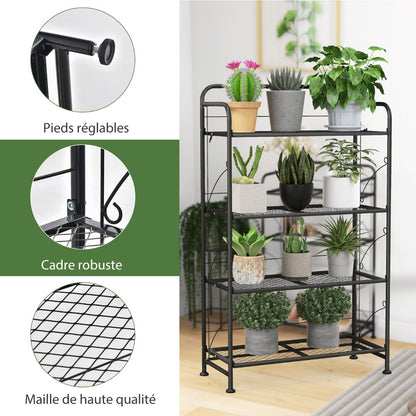 Etagere Plante, Support Plante, Meuble Plante, Support pot de Fleur, Pliable, 4 Niveaux en Métal, Noir, Costway, 4