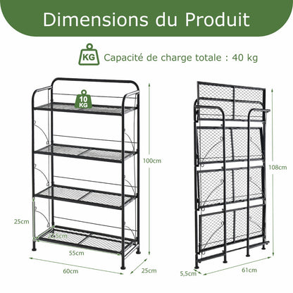 Etagere Plante, Support Plante, Meuble Plante, Support pot de Fleur, Pliable, 4 Niveaux en Métal, Noir, Costway, 8