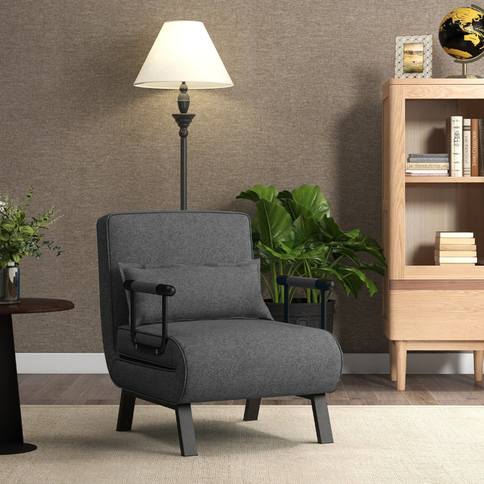Costway - Fauteuil Convertible, Dossier Réglable en 6 Positions, Canapé Lit 1 Place, Fauteuil Confortable, Fauteuil Salon, avec Oreiller, Gris Foncé